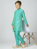 Joban Fashion Kids Island Full Sleeves Chanderi Kurta, Pyjama Set with Traditional Butta Work - Sea Green