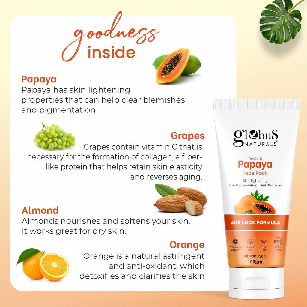 Globus Naturals Papaya Face Pack, For Tan Removal, Age Lock Formula