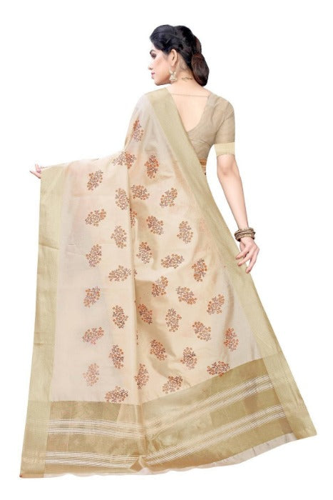 Vamika Cotton Polyester Silk Weaving Cream Sarees