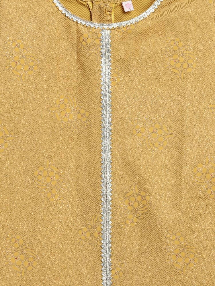 Ahalyaa Mustard Crepe Straight Kids Kurta Palazzo Set For Girls