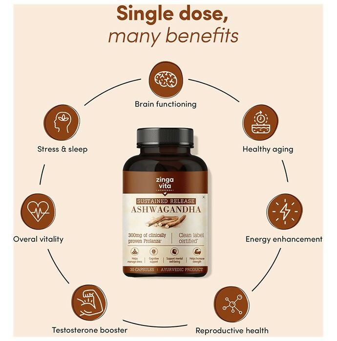 Zingavita Ayurveda Sustained Release Ashwagandha 300mg Capsules - Distacart