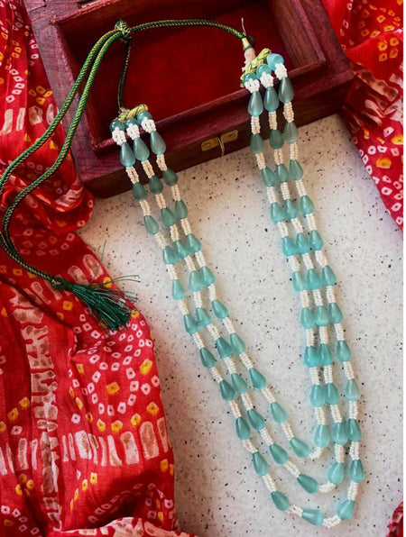 Joban Fashion Women C Green Glass Beads Single Colour Trendy Three Layered Mala