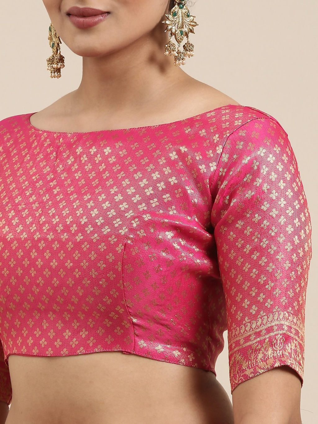 Saree Mall Peach-Coloured Ethnic Motifs Zari Silk Blend Banarasi Sarees
