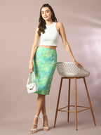 Myshka Women's Multi Printed Knee Length Party Embellished Skirts