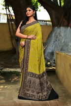 Joban Fashion Green Crepe Chiffon Pure Handloom Banarasi Silk Saree