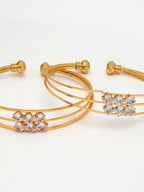 NVR Women's Set of 2 Gold-Polished CZ Stone-Studded Adjustable Bangles - Distacart