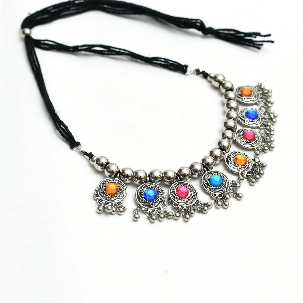 Mominos Fashion Johar Kamal Women Oxidised Silver-Plated Brass Finish Kundan Choker (Multi) - Distacart