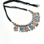 Mominos Fashion Johar Kamal Women Oxidised Silver-Plated Brass Finish Kundan Choker (Multi) - Distacart