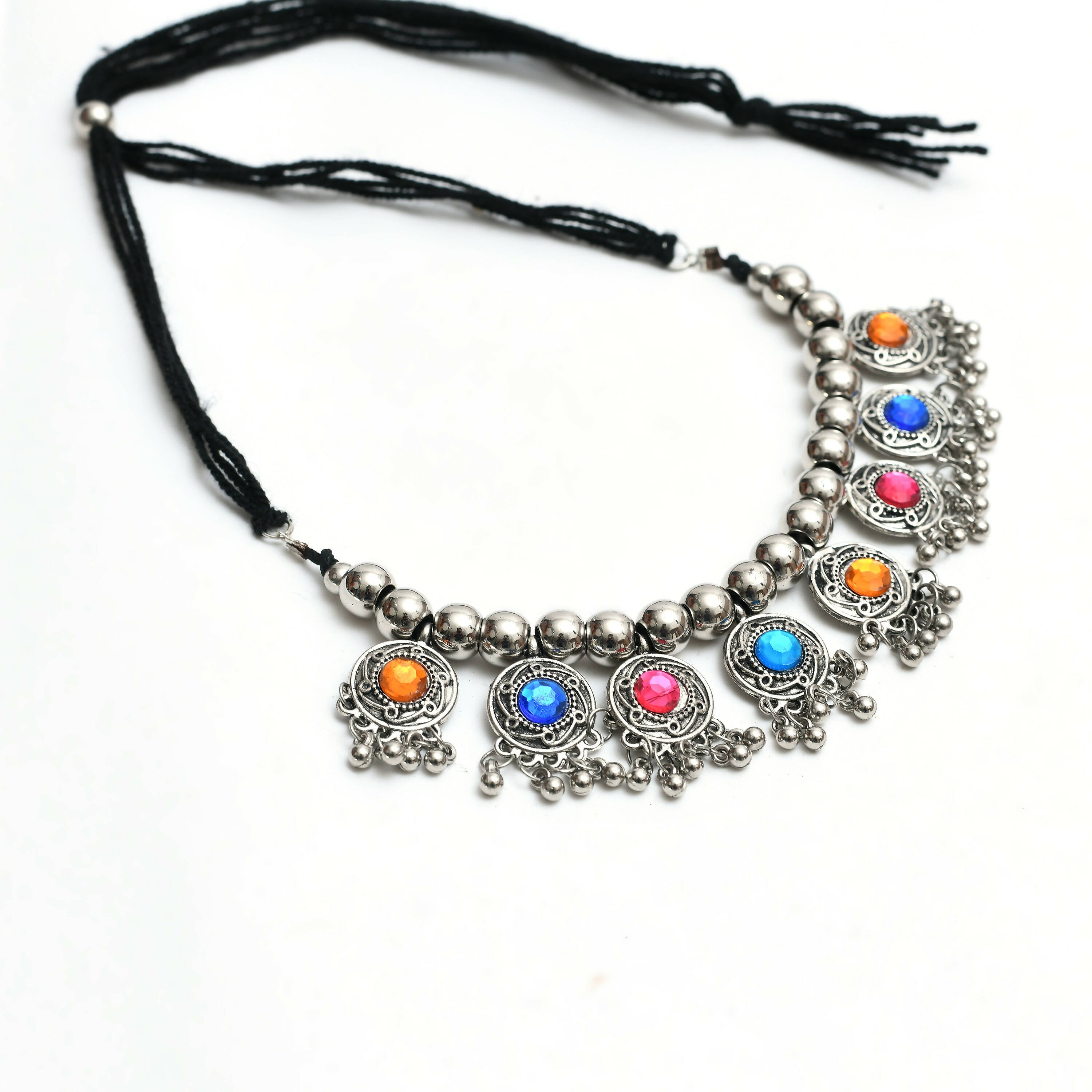 Mominos Fashion Johar Kamal Women Oxidised Silver-Plated Brass Finish Kundan Choker (Multi) - Distacart