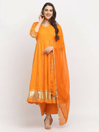 Rudra Bazaar Orange Anarkali Lace Work Kurta with Pyjamas & Dupatta - Distacart