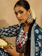 Indo Era Ethnic Motifs Printed Thread Work Pure Cotton Kurta with Trousers & Dupatta - Distacart