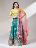 House of Panchhi Teal Pure Georgette Sequinse Work Lehenga & Blouse with Dupatta