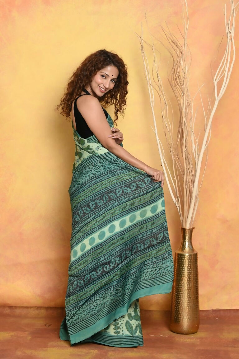 Very Much Indian Designer Modal Silk Saree With With Beautiful Floral Print - Sea Green - Distacart