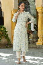 Juniper Women's Sky Blue Rayon Staple Printed A-Line Kurta - Distacart