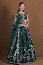 Bottlegreen Georgette Zari,Sequence Thread Embroidery Work Lehenga Choli - Jihu Culture
