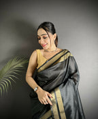 Joban Fashion Black Woven Pattern Raw Silk Kanjivaram Silk Saree - Distacart