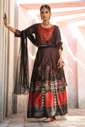 Juniper Black Ethnic Motif Printed Dull Satin Lehenga Choli & Net Dupatta Set - Distacart