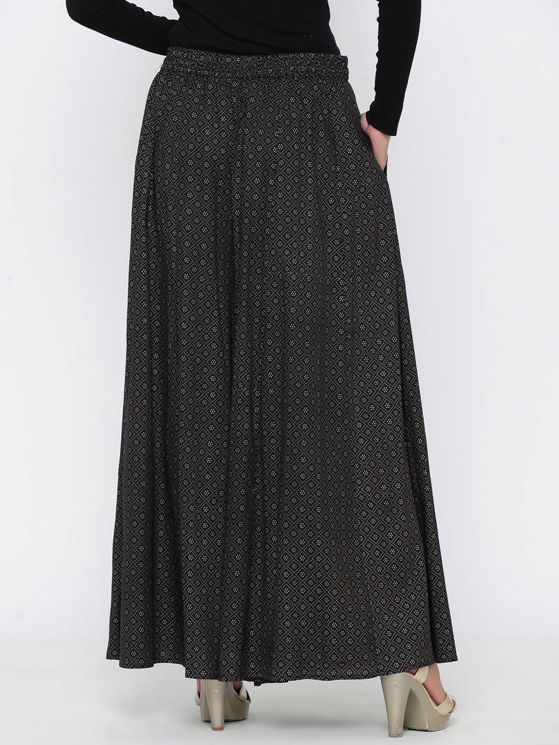 Juniper Black Geometric Printed Rayon Flared Women Palazzo With One Pocket - Distacart