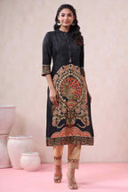 Juniper Black Liva Rayon Printed Straight Kurta - Distacart