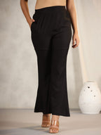 Juniper Women's Black Modal Rayon Women Partially Elasticated Bell Bottom Pants With Single Side Pocket