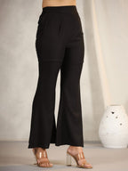 Juniper Women's Black Modal Rayon Women Partially Elasticated Bell Bottom Pants With Single Side Pocket