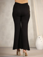 Juniper Women's Black Modal Rayon Women Partially Elasticated Bell Bottom Pants With Single Side Pocket