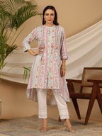 Juniper Blue Floral Printed Cotton Cambric Kurta With Sequins Work - Distacart