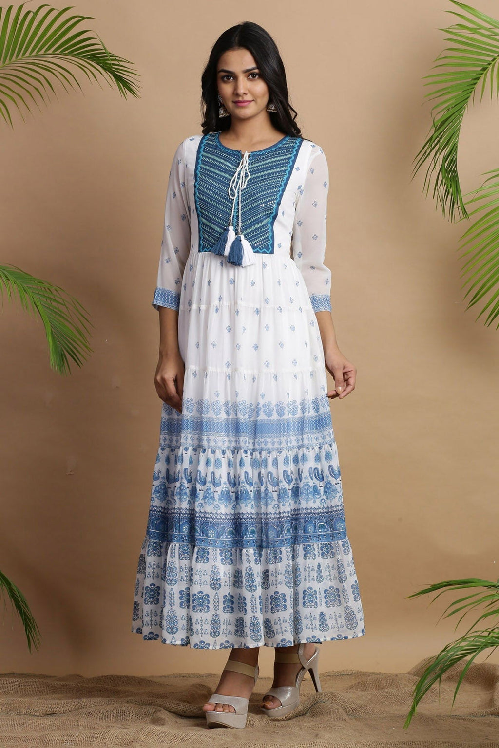 Juniper Blue Georgette Printed Maxi Dress - Distacart