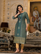 Juniper Bottle Green Ethnic Motif Printed Cotton Women Kurta With Dori Detail - Distacart