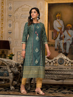 Juniper Bottle Green Ethnic Motif Printed Cotton Women Kurta With Dori Detail - Distacart