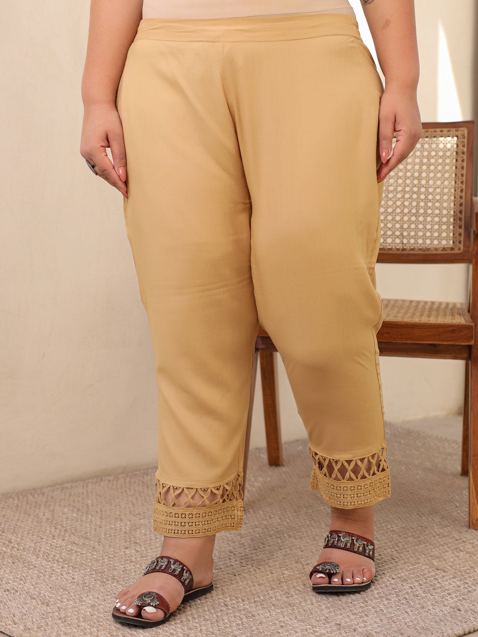 Juniper Gold Solid Rayon Ankle-Length Slim Fit Pants - Distacart