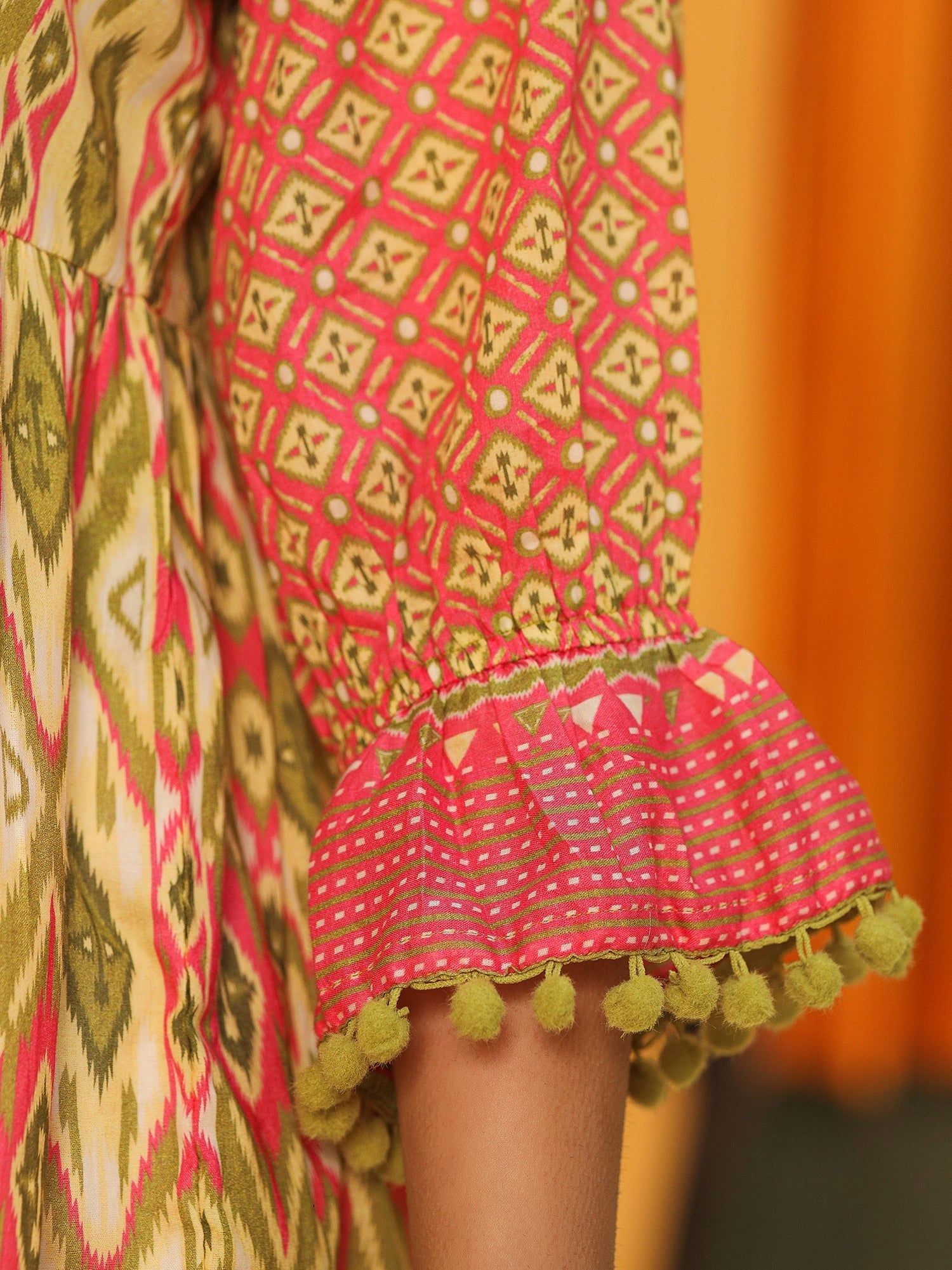 Juniper Women Ikat Printed & Embroidered Green Cotton Voile Peplum Tunic