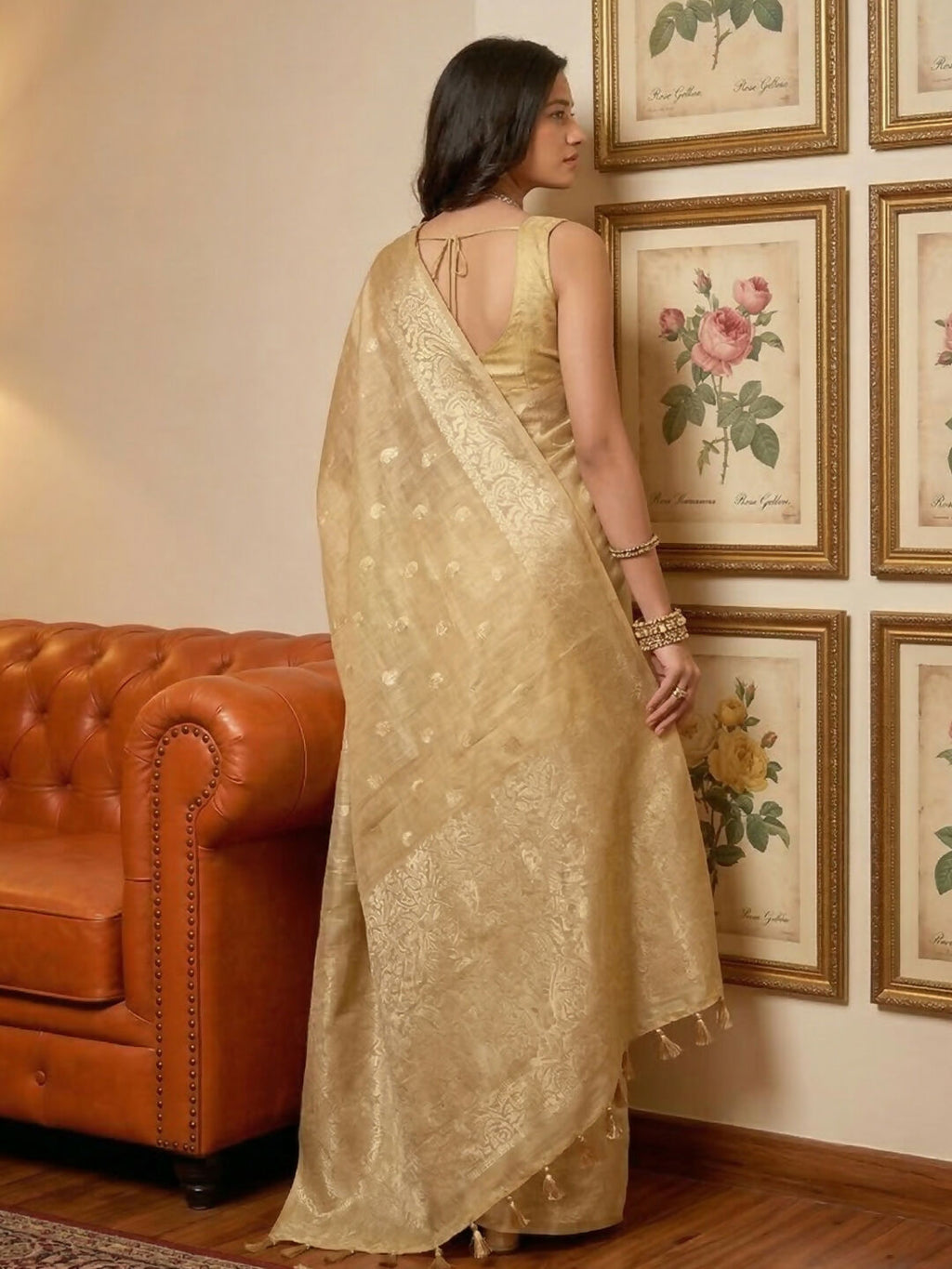 Shree Shyam Fashion Cream Tissue Silk Saree - Distacart
