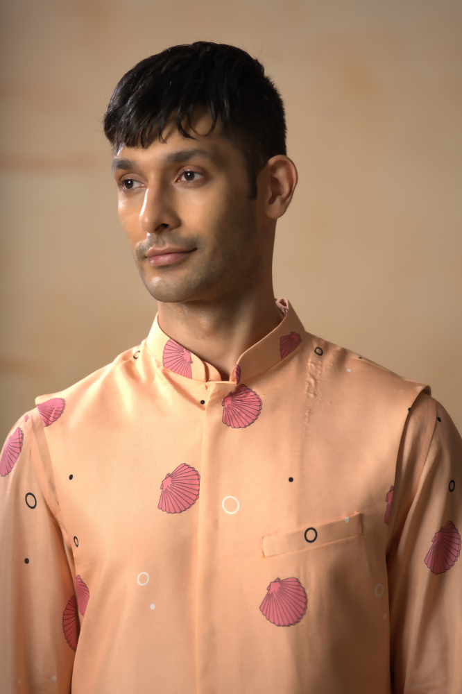 Coral Sunset Nehru Jacket Set by Hilo Design