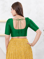 Joban Fashion Green Dupion Silk Elbow Sleeveless Front Open Blouse