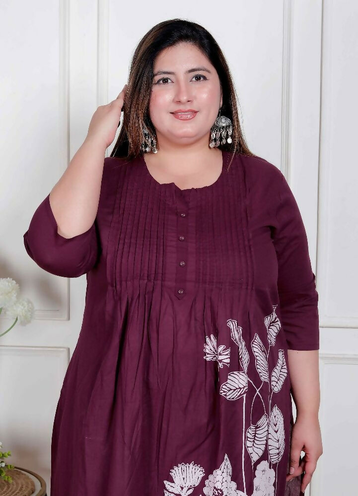 Miravan Womens Plus Size Wine Floral Kurta With Palazzo - Distacart