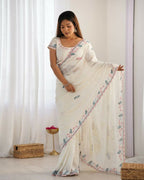 Vamsee Taniya White Silky Crush Saree