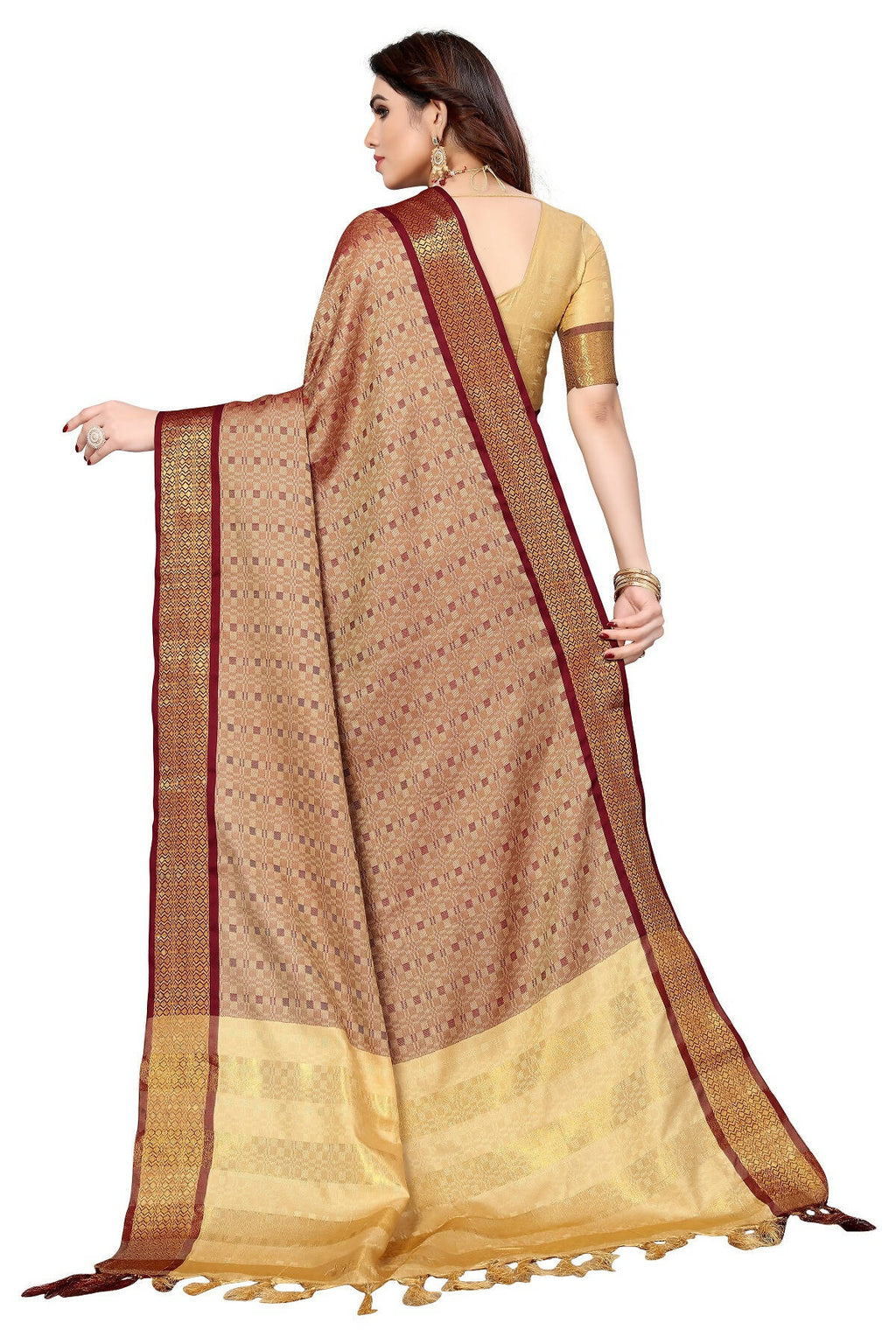 Vamika Weaving Brown Cotton Silk Saree - Distacart