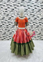 Jyoti Fashion Gorgeous Orange Pure Kota Silk Print with Zari Woven Kids Lehenga Choli Set