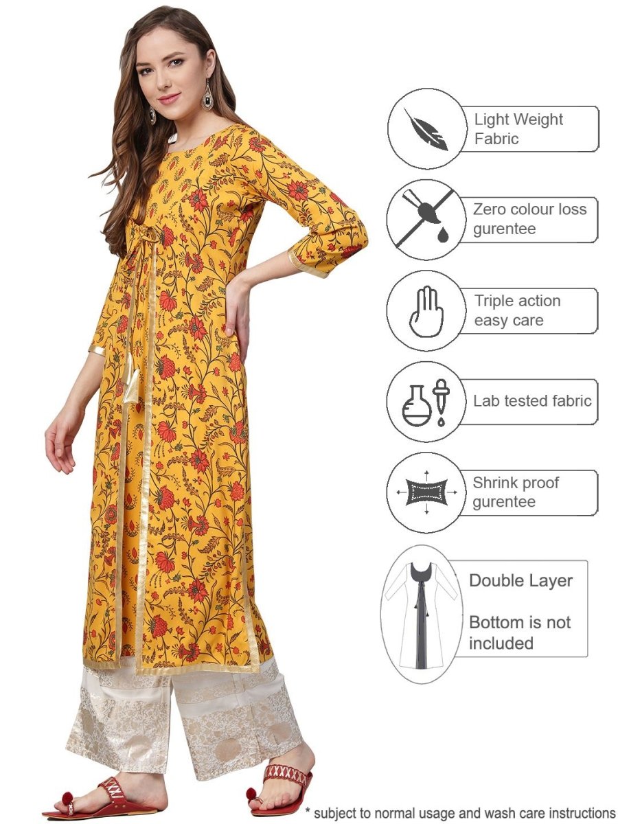 Ahalyaa Women's Mustard Crepe Digital Printed Kurta