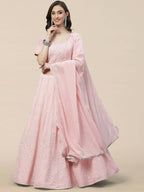Pink Georgette Thread with Sequins Embroidered work Lehenga Choli with Dupatta - Jivika