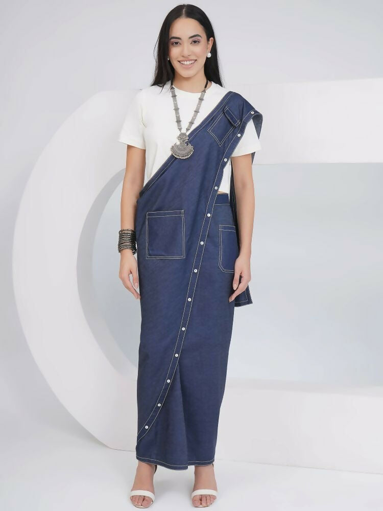 Joban Fashion Off White Cotton Denim Skirt Drape With Top