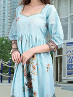 Joban Fashion Sky Blue Positive Digital Print With Position Foil Kurta Set - Distacart