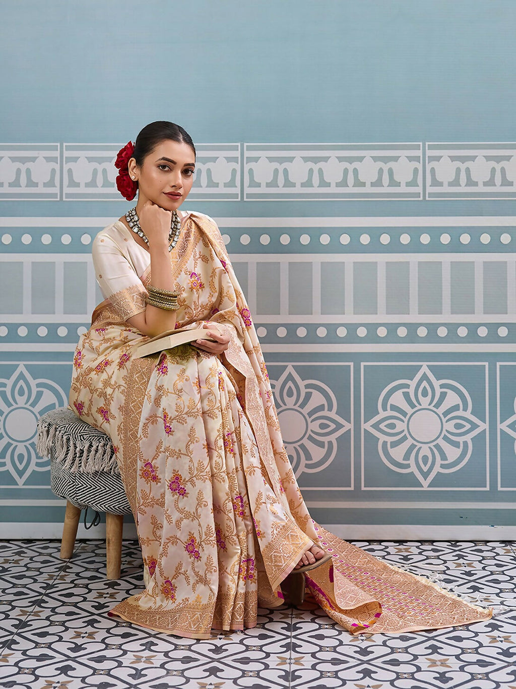 Shree Shyam Fashion Cream Silk Saree - Distacart