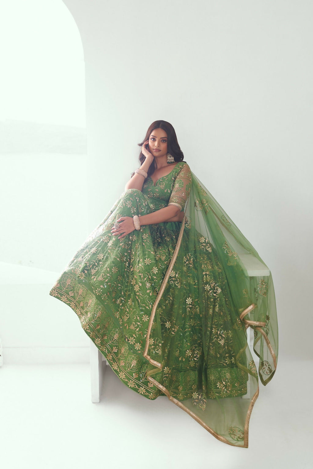 Eilara Elegance Pista Green Net With Embroidered And Thread Zari Sequence Function Wear Lehenga Choli