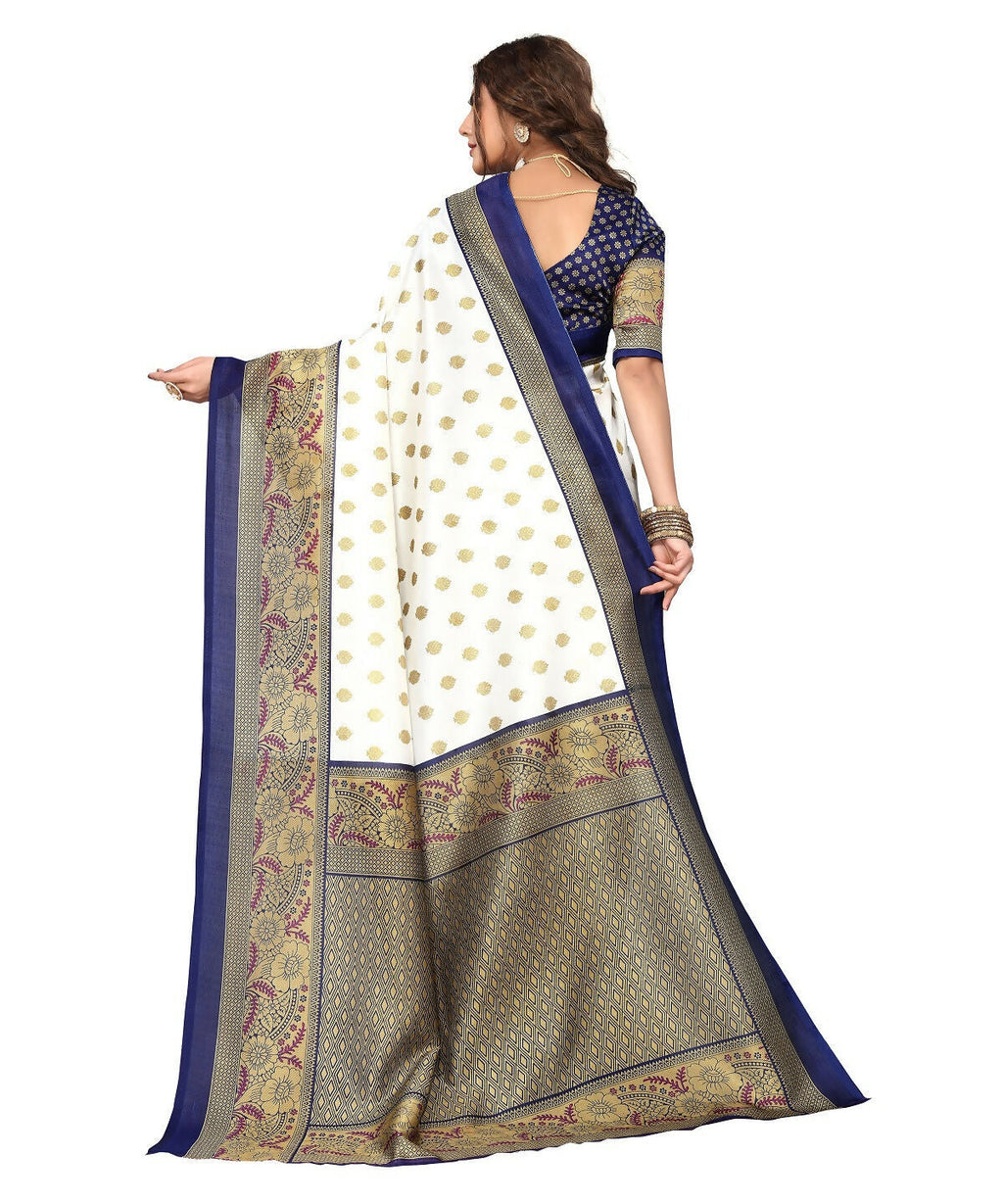 Vamika white & navy Printed Art Silk Saree