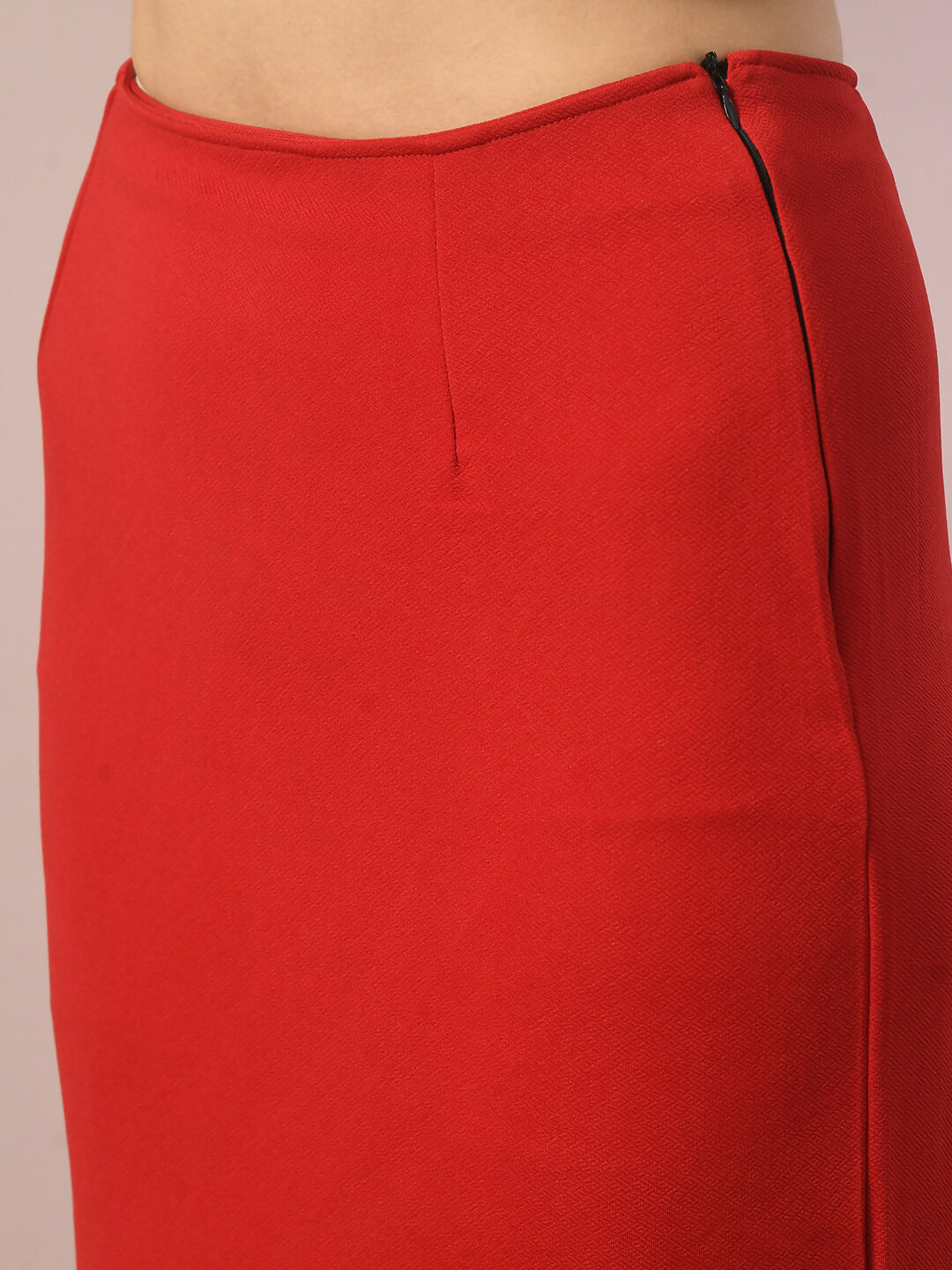 Myshka Women's Red Solid Knee Length Party Embellished Skirts