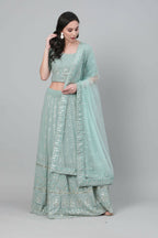 Dusty Green Georgette Sequins Embroidery with Mirror work Lehenga Choli with Dupatta - Jivika