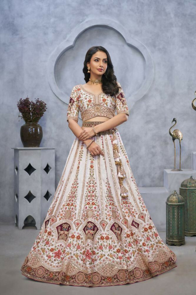 Kesar Fab Purple Silk Embroidered Lehenga