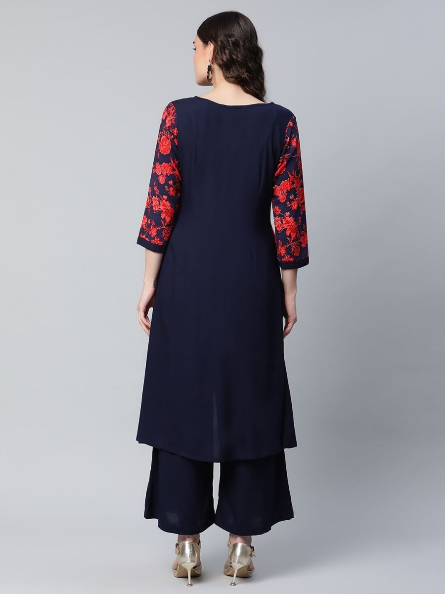 Ahalyaa Women's Navy Blue Rayon Wax Printed Kurta Palazzo Set - Distacart